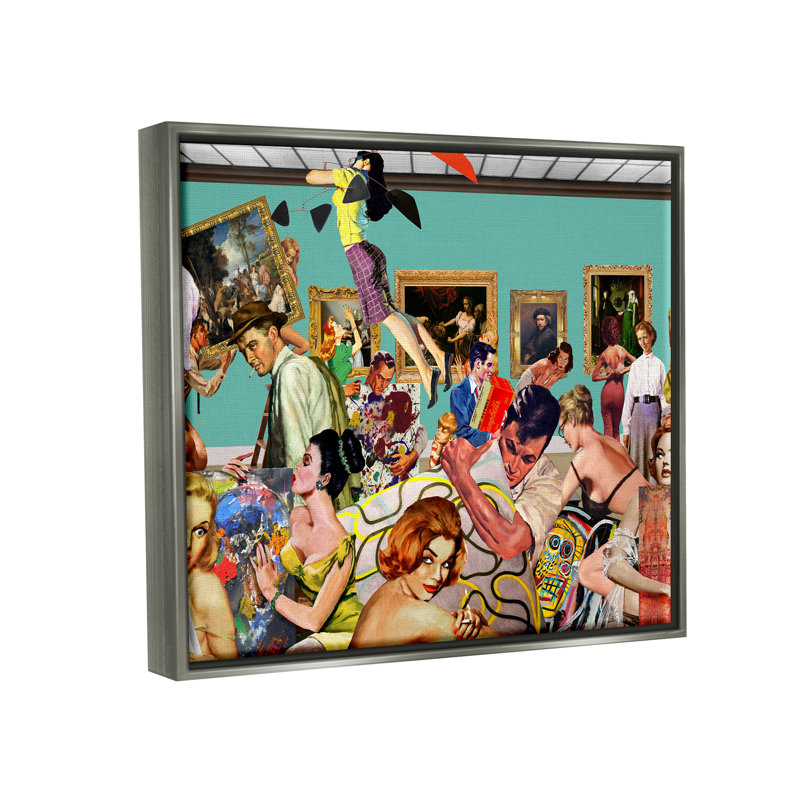«Vintage People Collage» par Barry Kite, H 25 po x l 31 po x P 1,7 po, Cadre flottant gris lustré