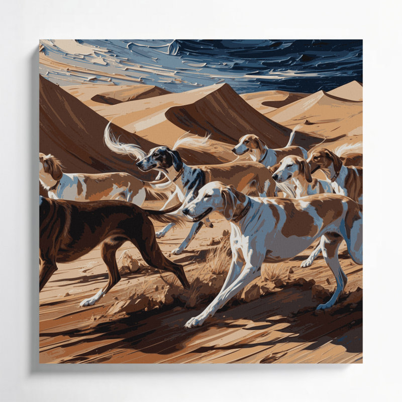 Chiens, art mural brun sur toile, H 12 po x l 12 po