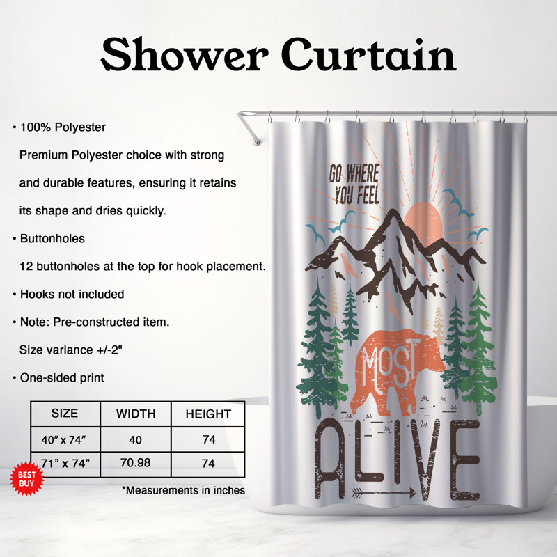 Rideau de douche standard 1 pièce Trail Days, H 74 po x l 40 po