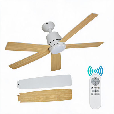 Ventilateur de plafond encastré blanc 52 pouces avec 5 lumières et 5 pales en fer pour chambre à coucher
