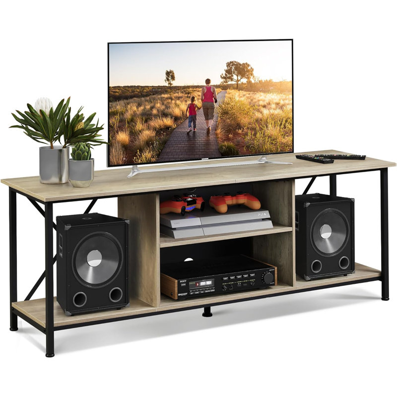 TV Stand up to 65 Inch TV, 55" Entertainment Center, Industrial TV Console with Open Storage Shelf, Greige