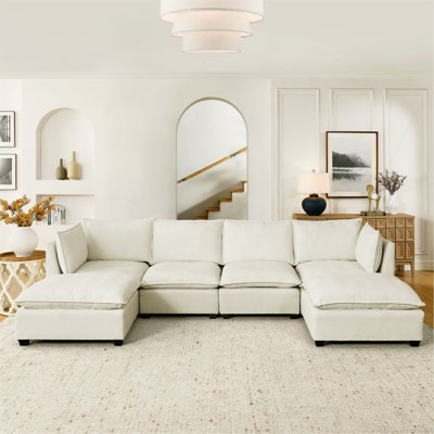 Comfy Cloud Couch Sectional  4 Seat Sofa With 2 Ottoman, Chenille Sofa Sleeper Deep Seat Sofa With Throw Pillows For Living Room