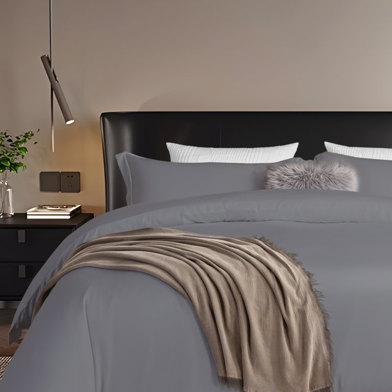 Housse de couette en rayonne de bambou , Housse de couette grand et 2 taies d'oreiller stan, Gris
