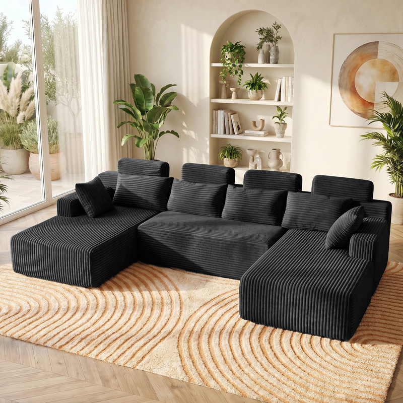 Canapé modulaire 133 po en forme de L 133 po, Black