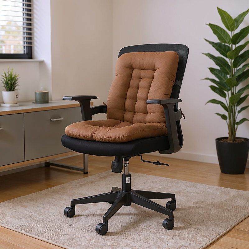 Chair Cushion with Elastic and Tie Straps, Dark Brown