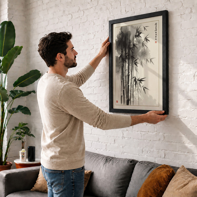 Bamboo in Silence Japandi - Framed Print, A1 - 84.1 x 59.4 cm, White