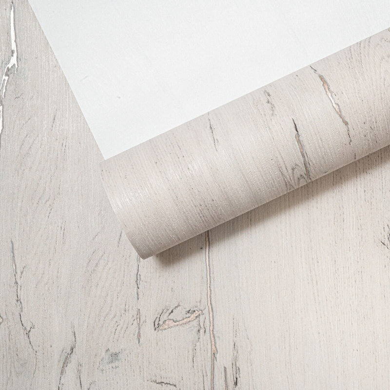 Mayne Brown Wood Textured Metallic Finish Wallpaper 10m x 53cm Roll, Grey