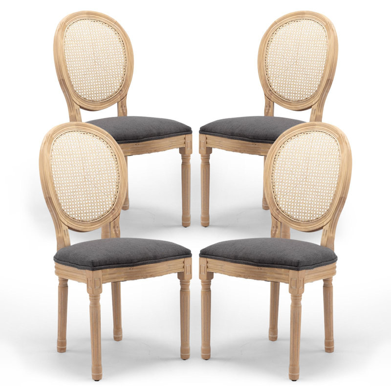 French-Style Farmhouse Dining Chair with Round Backrest, 4, Dark Gray