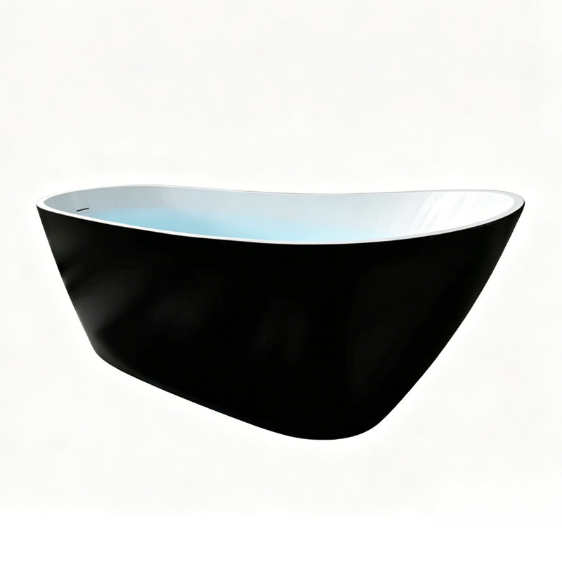 59" Acrylic Single Slipper Freestanding Bathtub, Elegant High-Back Deep Soaking Tub with Slotted Overflow and Center Drain, Multiple Colors Available