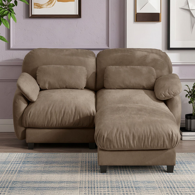 Canapé modulable deux places avec pouf amovible, Brun