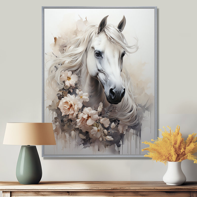 Fleur majestueuse, cheval I - art mural cheval, 32" H x 16" W, Black Picture Framed