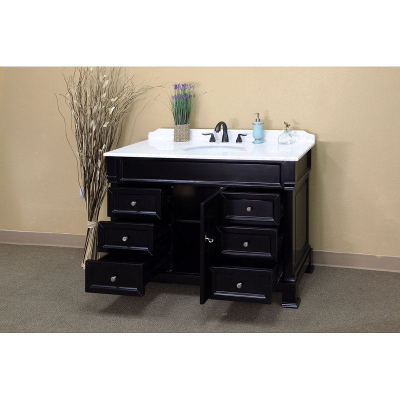 Olivia 50'' Single Bathroom Vanity with Marble Top, Espresso