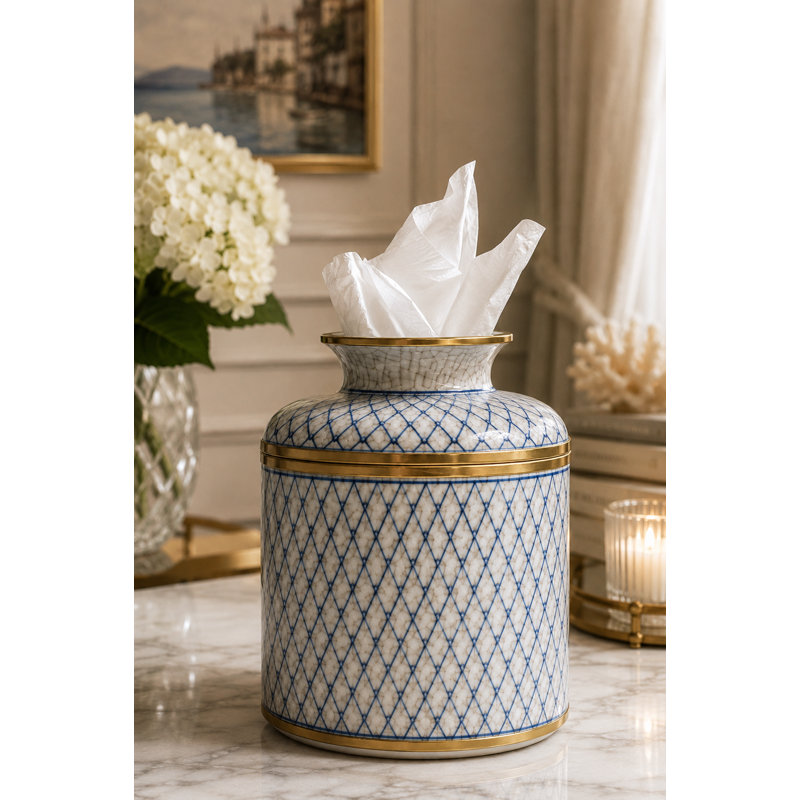 Couvercle de boîte à mouchoirs en porcelaine bleue et blanche avec couvercle, l 5 po x H 7 po