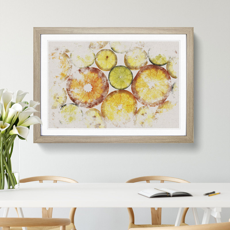 Sliced Citrus Fruit - Single Picture Frame Print on Wood, Oak Framed, 36cm H x 48cm W x 2cm D