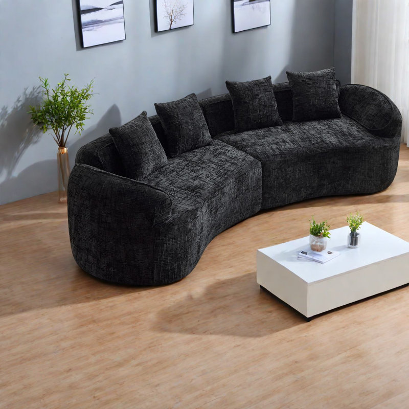 Compression Sofas, 4 Seat Foam Spring Curved Modern Couch for Home