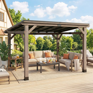 Solid Wood Rectangle Gazebo With Hardtop Steel Slope Roof