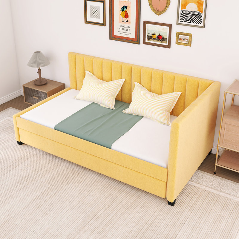 Daybed with Trundle Twin Size Sofa Bed, Yellow