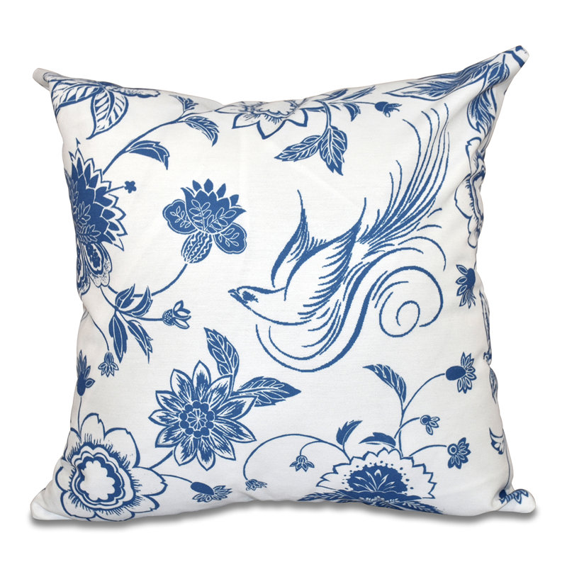 Botanical Blooms Floral Reversible Throw Pillow, 16" H x 16" W, Blue