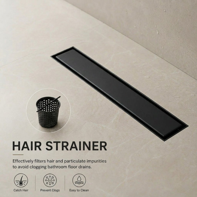 FlowCore 12" Matte Black linear grid drain, Matte Black