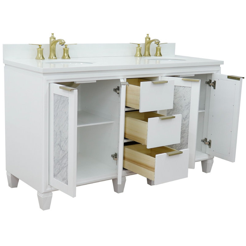 Ensemble de meuble-lavabo double 61 "avec miroir Schreck, Blanc