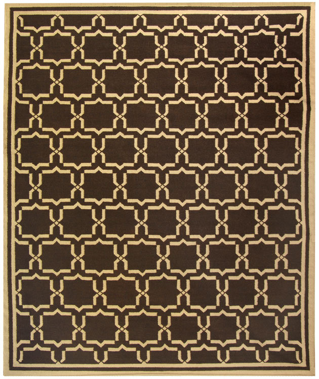 Rodgers Hand Woven Flat Weave Wool/Cotton Geometric Rug in Chocolate, Rectangle 10' x 14'