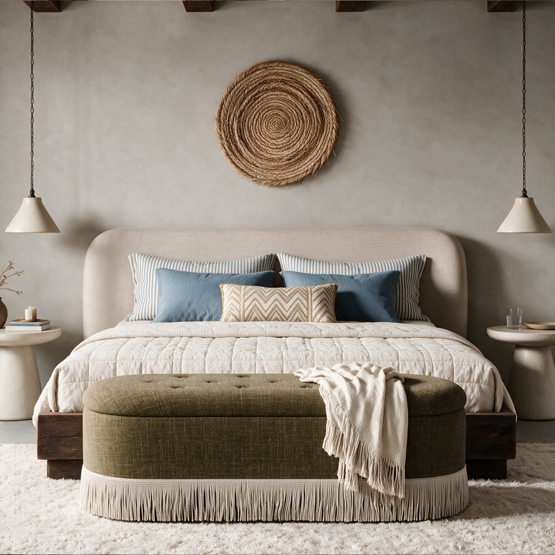 Banc de rangement rembourré bouclé de 47,5 po avec couvercle relevable et pieds en bois massif, Vert