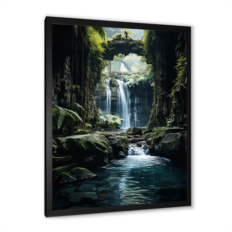 «Brinlie Waterfall Hidden Oasis II», reproduction sur toile, H 32 po x l 24 po x P 1 po, Cadre simple noir