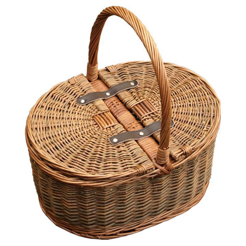 Two Tone 2 Lid Empty Oval Picnic Basket, 38cm H x 35cm W x 20cm D