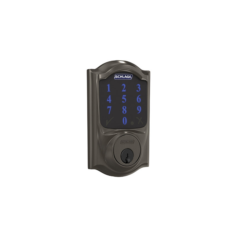 Camelot Electronic Single Cylinder Deadbolt, Black Stainless/Blue
