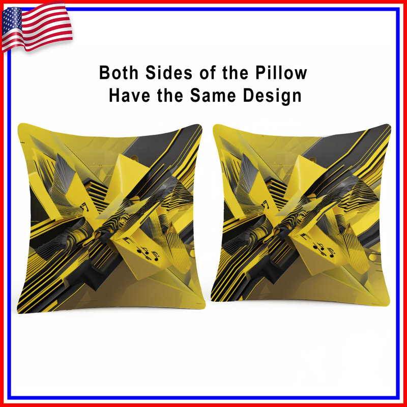 Yellow Black Abstract Double Sided Throw Pillows, 18 x 18 inches