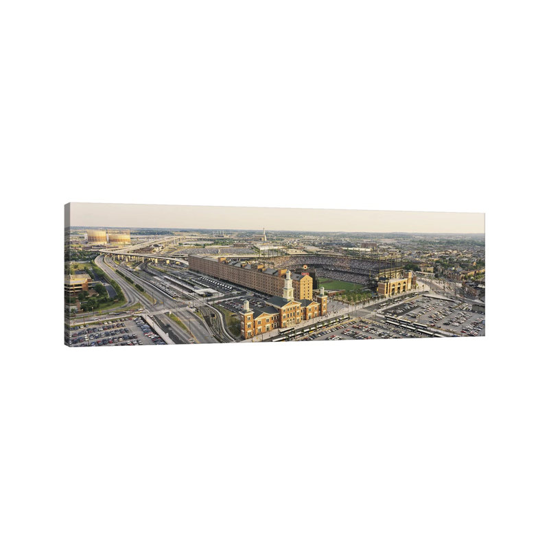 Aerial View Of A Baseball Stadium In A City, Oriole Park At Camden Yards - Wrapped Canvas Panoramic Print