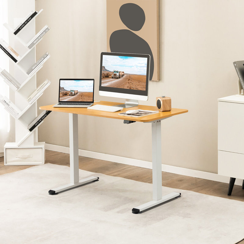 Adjustable Metal Base Standing Desk, Walnut/White