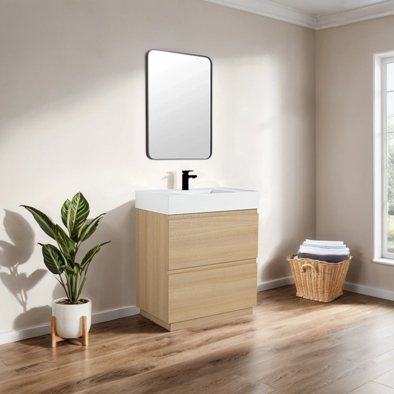 Lashina 29.57'' Single Bathroom Vanity with Resin Top, Oak