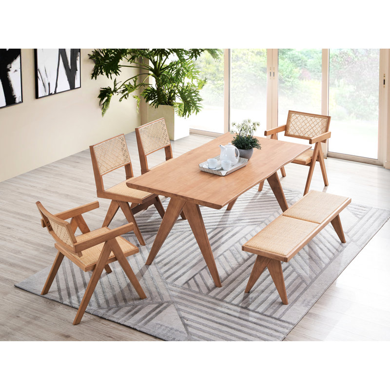 Table de salle à manger en noyer 6 pièces avec finition naturelle