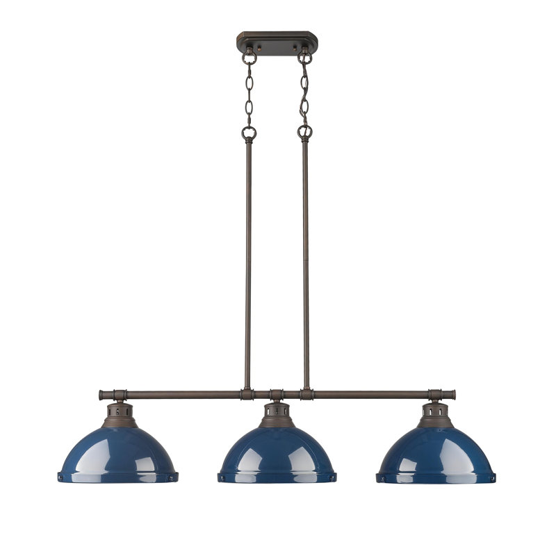 Laramy 3-Light Linear Pendant, Matte Navy, Rubbed Bronze