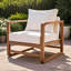 Méridienne d'extérieur, fauteuil club en bois d'acacia, siège surdimensionné avec ensemble de coussins blancs