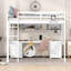 Lit mezzanine double blanc avec garde-corps et tiroirs - aucun sommier nécessaire pour l'installation du plateau de chevet, prises de courant, vaste base de rangement en bois