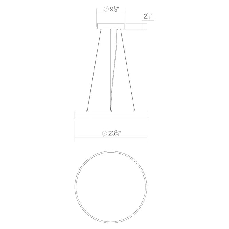 Luminaire suspendu 1 roue de chariot à DEL Pi, H 2,25 po x l 23,75 po x P 23,75 po, 3000 K, Noir satiné