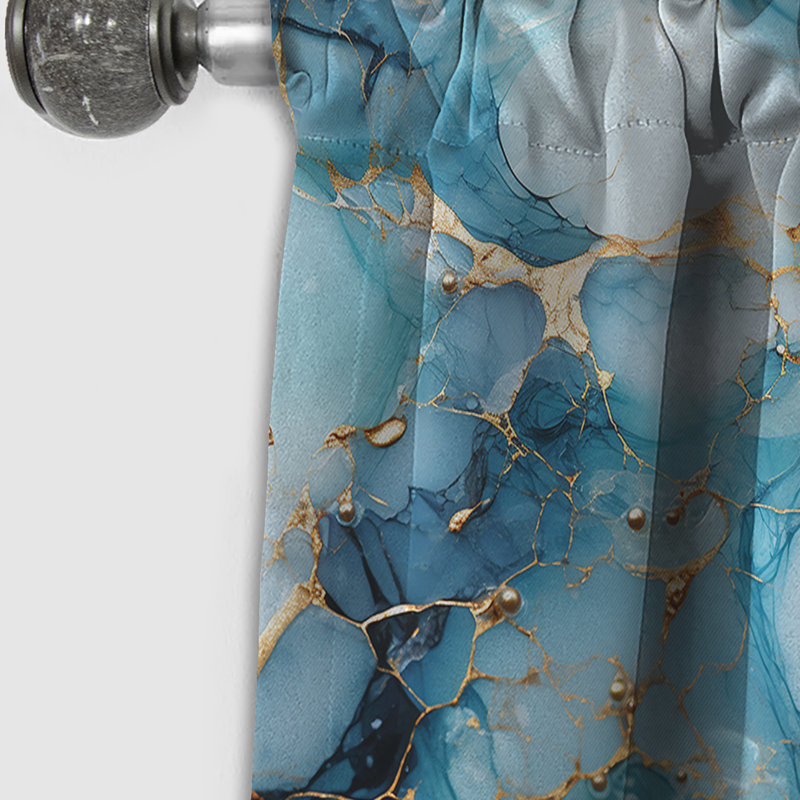 Motif de marbre céleste doré et bleu I - Rideau occultant en marbre abstrait - 1 panneaux, L 52 po x L 90 po
