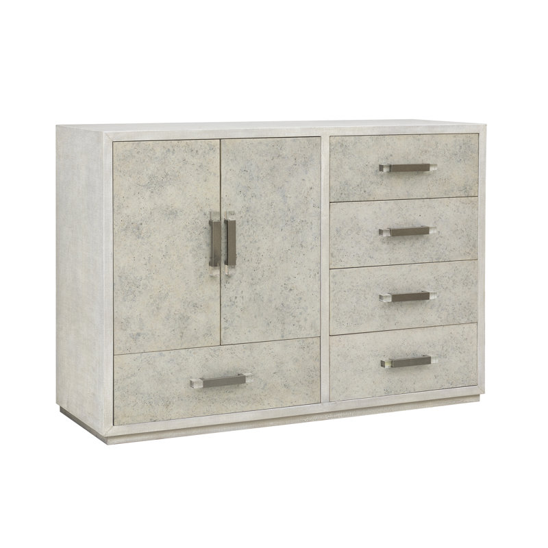 Gray Raffia Palm 5-Drawer Cabinet with Adjustable Shelves