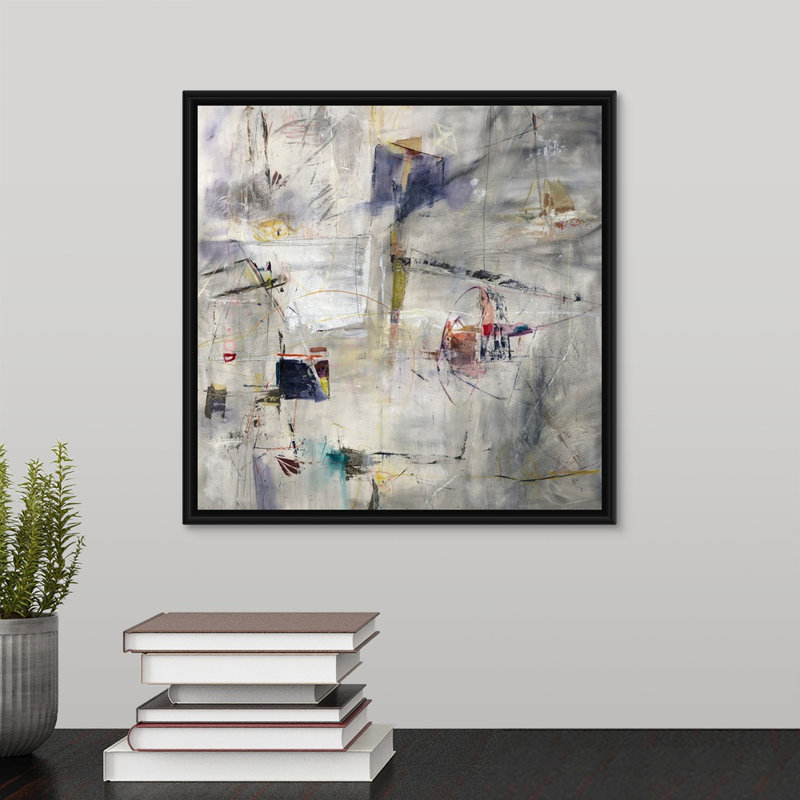 « camping », peinture sur toile, Cadre flottant noir, H 13,7 po x l 13,7 po x P 1,75 po