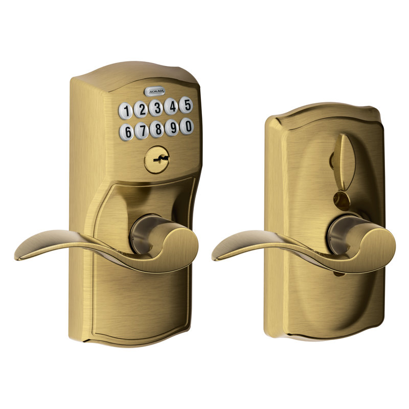Accent Keypad Lever with Camelot Trim, Antique Brass, Yes, Reversible
