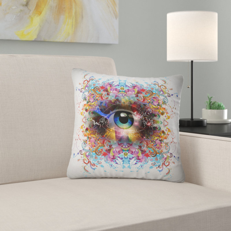 Oeil magique avec des fleurs - coussin imprimé animal, 18 po x 18 po, Coussin décoratif