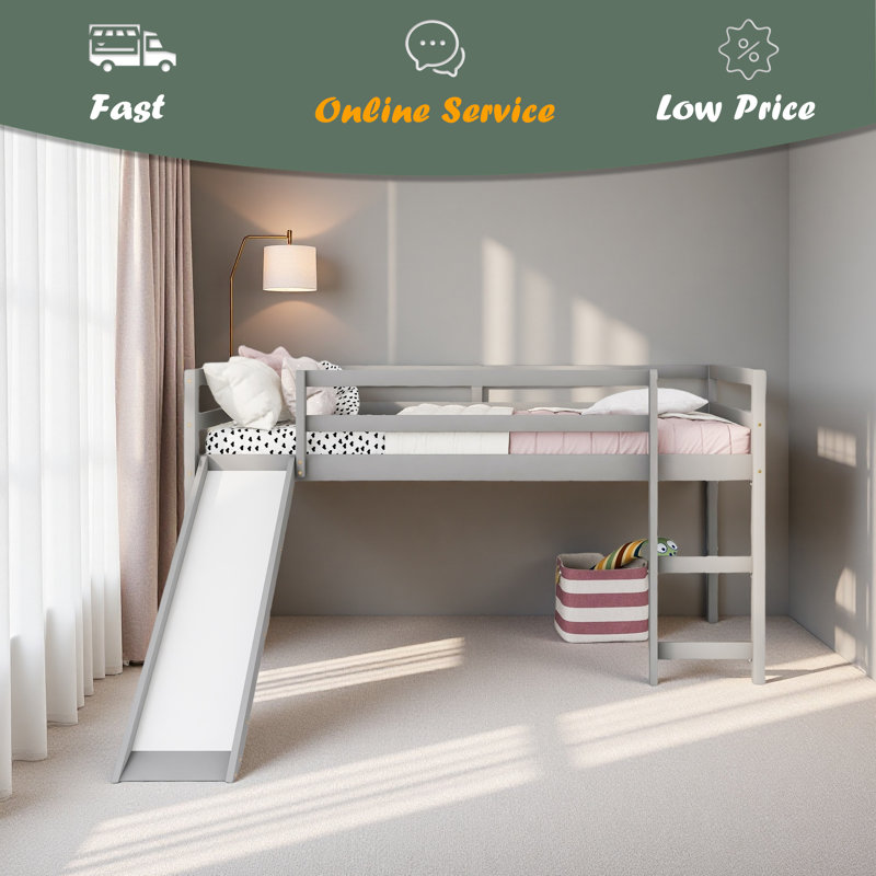 Loft Bed With Slide, Multifunctional Design, Twin, Gray