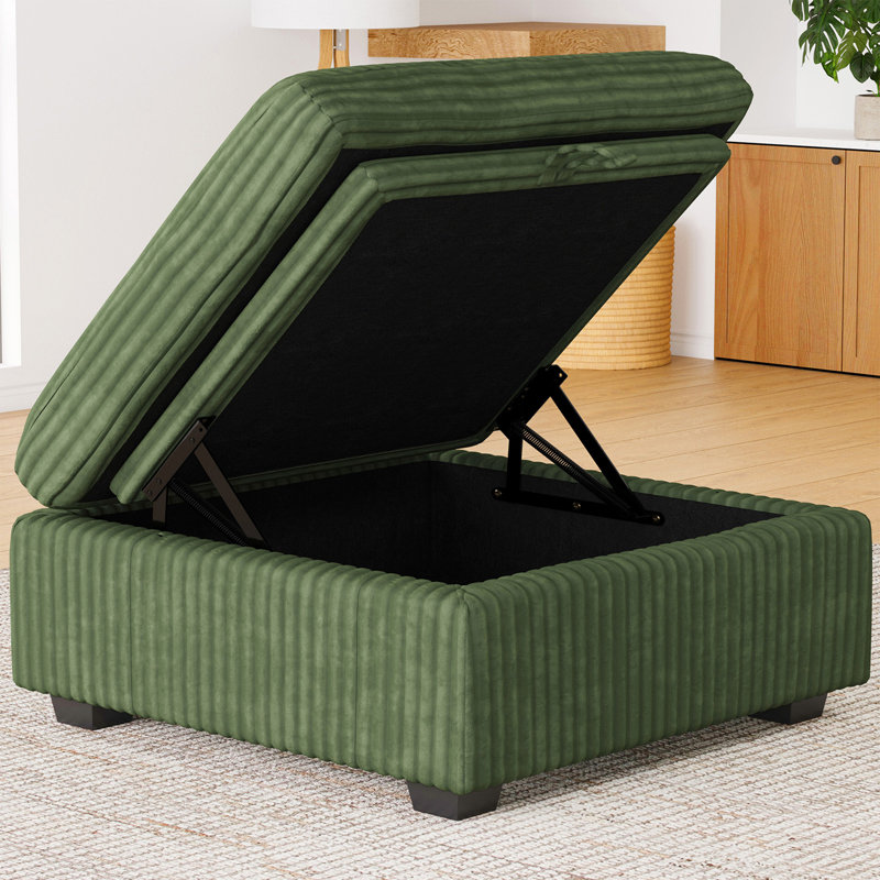 29.9" W Square Storage Ottoman, Green