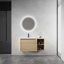 Meuble-lavabo mural avec lavabo en céramique blanche et tablettes de rangement et 1 porte à fermeture en douceur-270774806-297744852