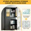 Armoire de rangement verrouillable en métal avec portes en verre - 71 pouces de hauteur, 2 tiroirs, 2 tablettes réglables, poignée encastrée, étanche, gestion des clés commerciale - noir