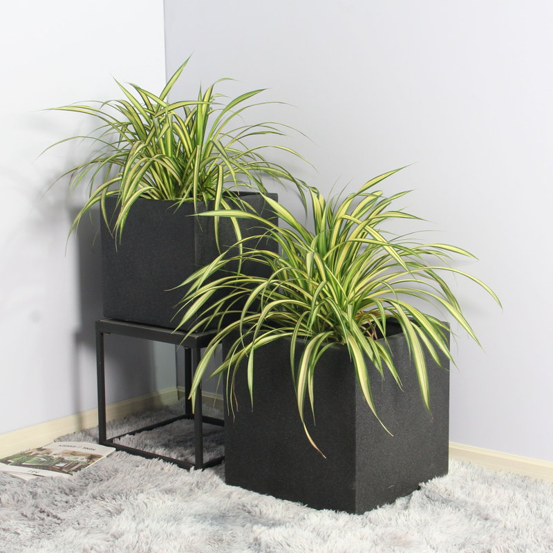 Poly Fiber Stone Planter Box Set, Black