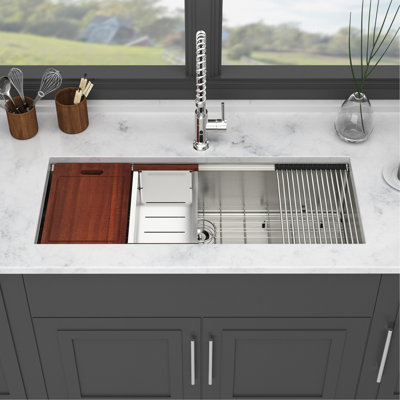 45X19 Inch Single Bowl Undermount Workstation Kitchen Sink -  16 Gauge Stainless Steel Deep Sink
