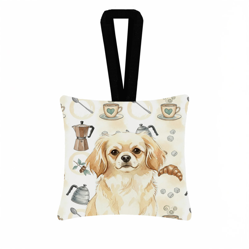 Ornement carré en tissu crème avec épagneul tibétain café 3,5 x 3,5, Tibetan Spaniel Cream